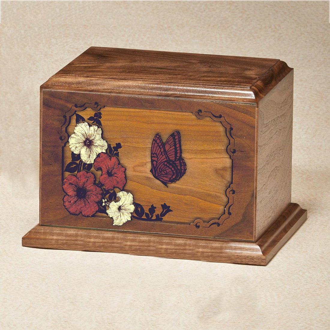 Hibiscus Butterfly Wood Urn