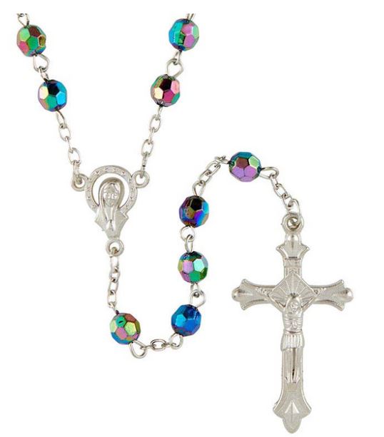 Jet Aurora Borealis Bead Rosary