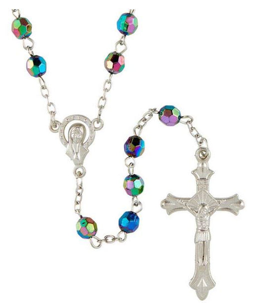 Jet Aurora Borealis Bead Rosary