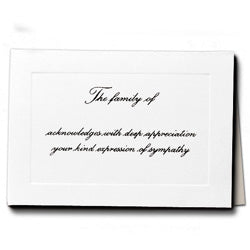 Acknowledgement Card; The Family Of...