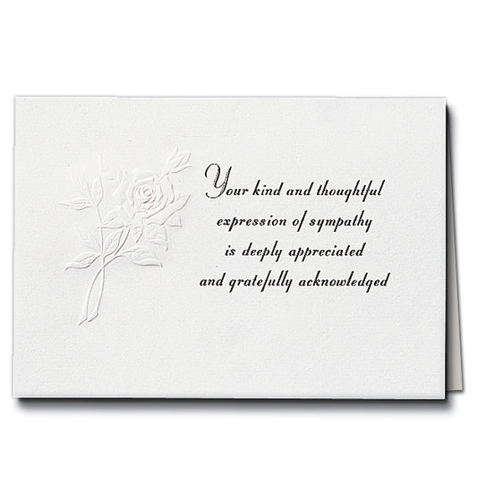 Acknowledgement Card; Embossed Rose