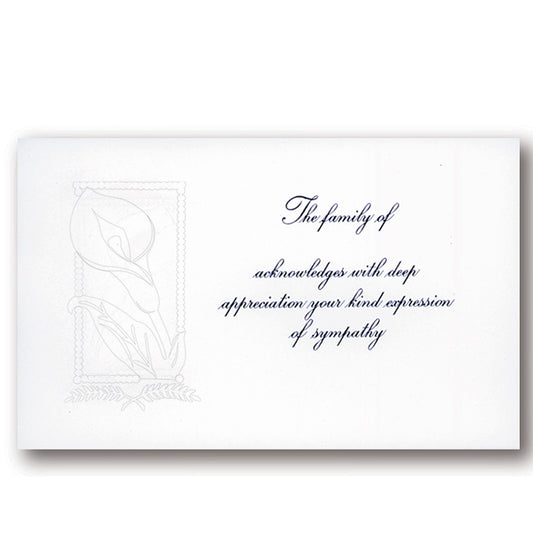 Acknowledgement Card; Calla Lily