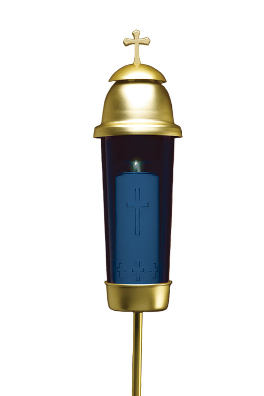 Center Stake Gold Latin Cross Blue Cemetery Light