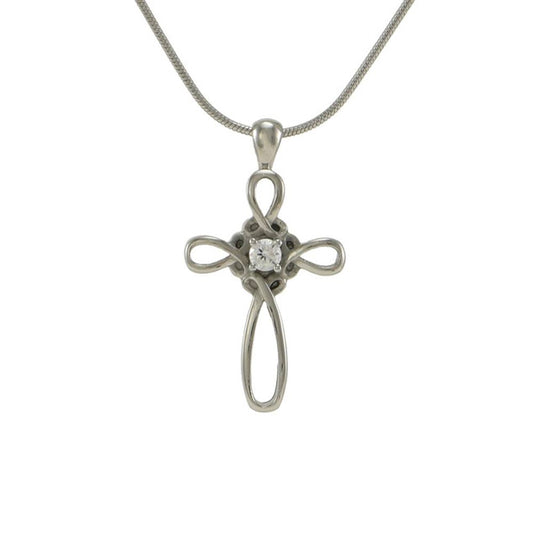 Pewter Pendant Infinity Cross w/Cubic Zirconia