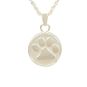 Round Paw Print Cremation Pendent; Sterling Silver