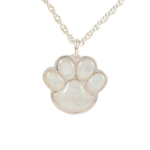 Mother of Pearl Paw Print Cremation Pendent; Sterling Silver