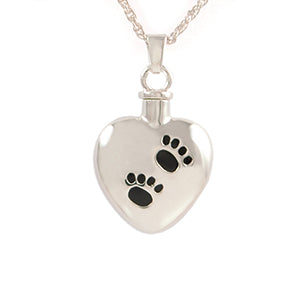 Heart with Paws Cremation Pendent; Sterling Silver