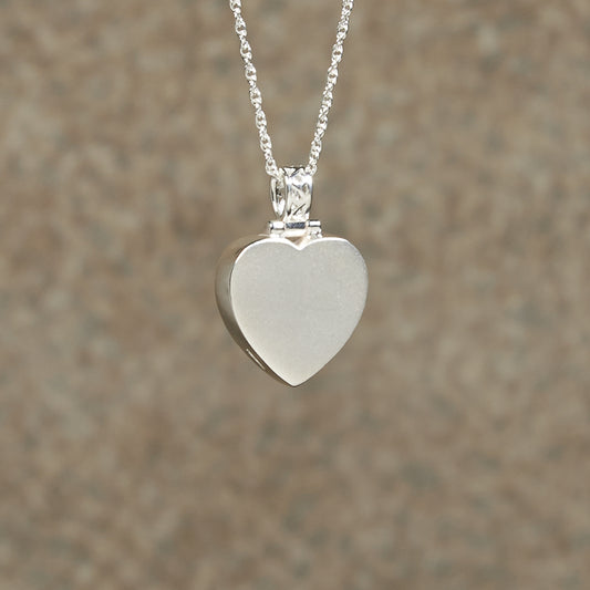 Simple Heart Cremation Pendent; Sterling Silver