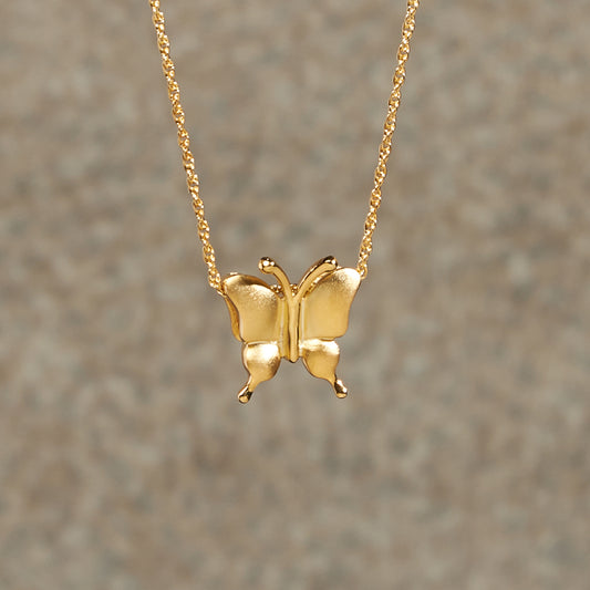 Petite Butterfly Cremation Pendant; 14k Gold Plated