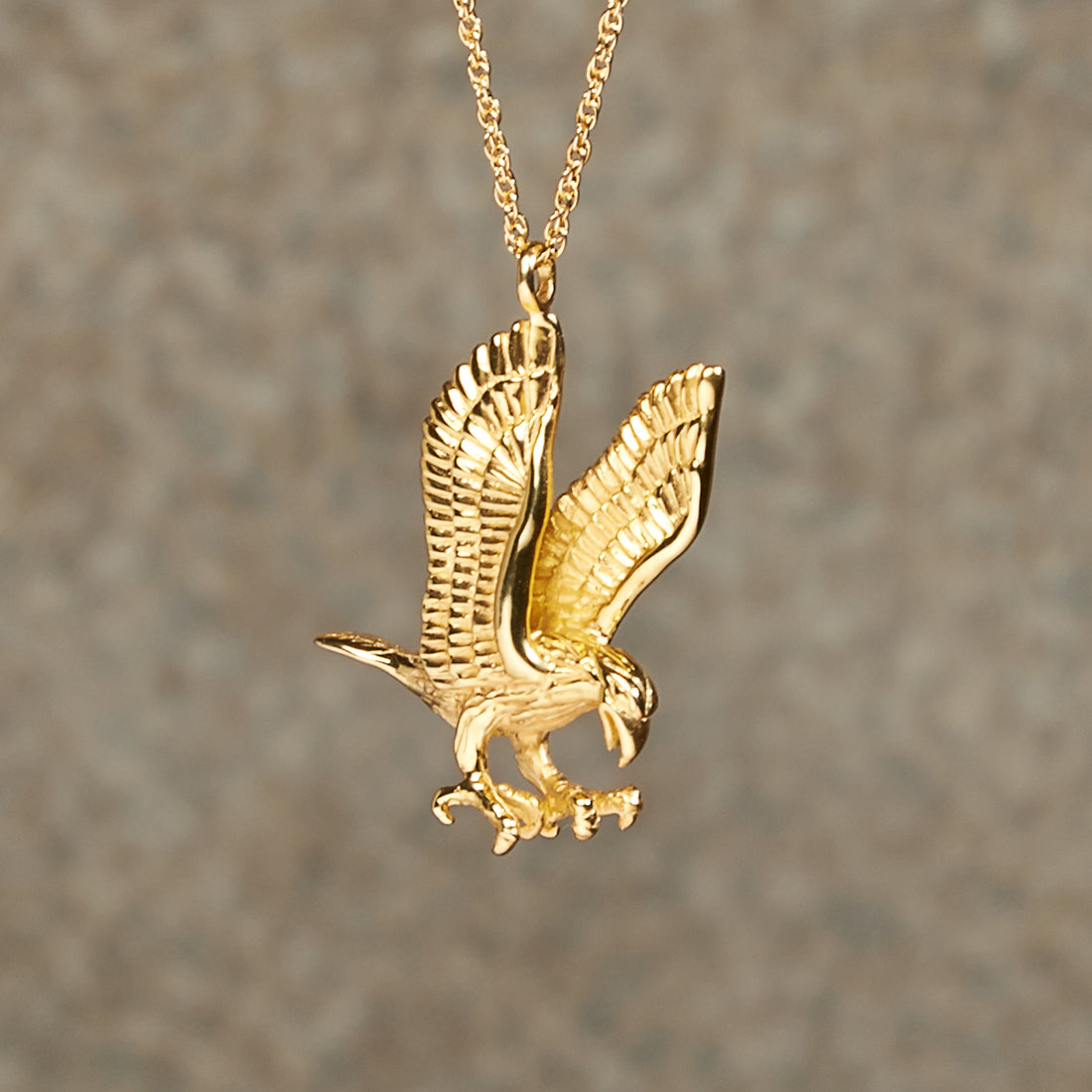 Soaring Eagle Cremation Pendent; 14k Gold Plated