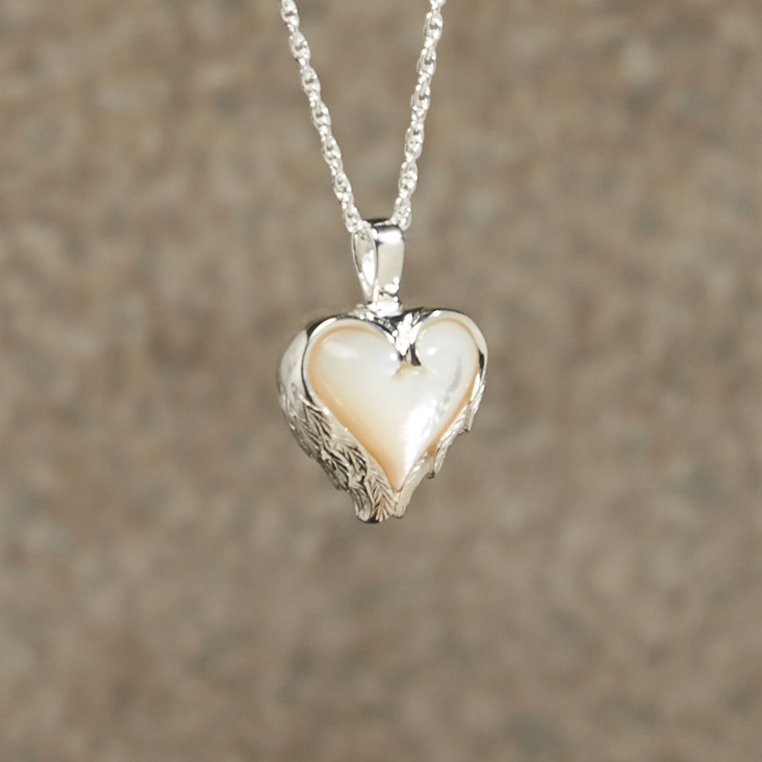 Mother of Pearl Heart Cremation Pendant; Sterling Silver