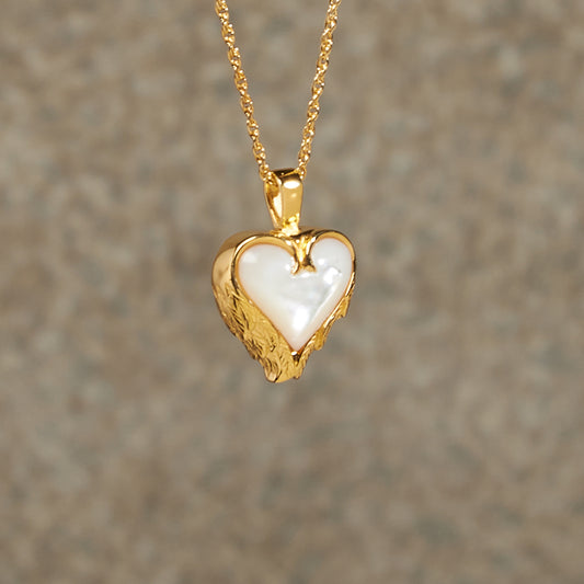 Mother of Pearl Heart Cremation Pendant; 14k Gold Plated