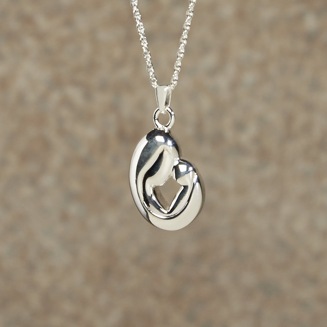 Mother and Child Cremation Pendant; Sterling Silver