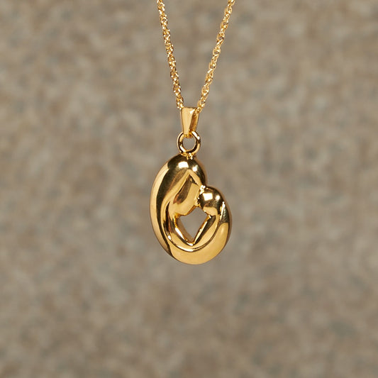 Mother and Child Cremation Pendant; 14k Gold Plated