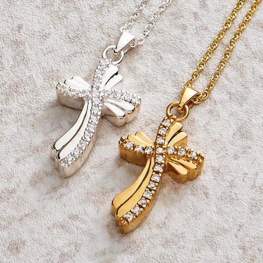 Quartz Cross 14k Gold Plated