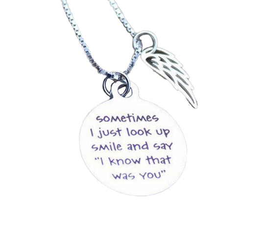 "I Know That Was You" Memorial Pendent w/Angel Wing