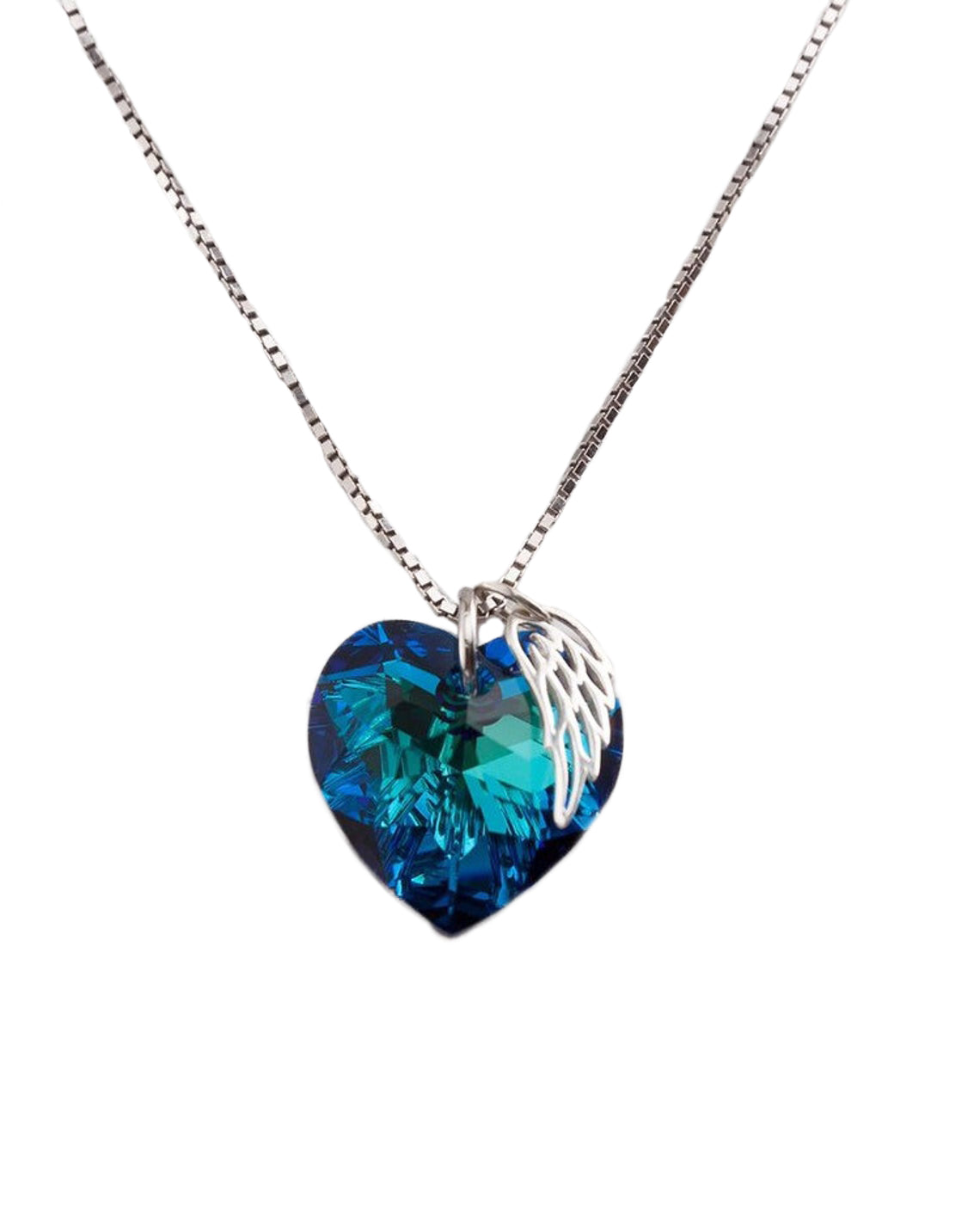 Swarovski Blue Heart Memorial Pendant w/ Wing Charm