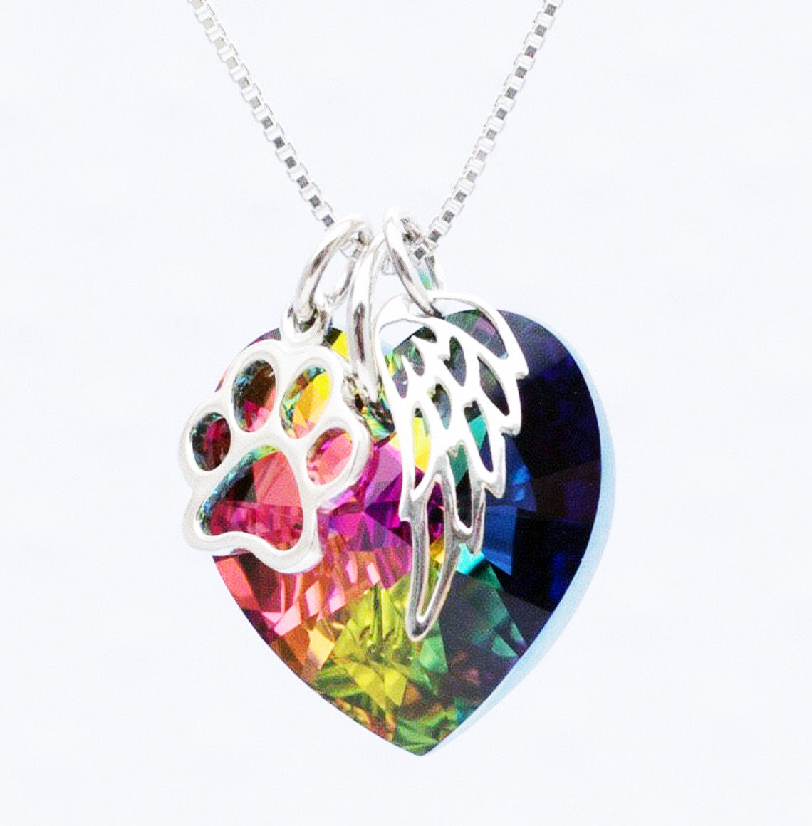 Rainbow Heart Memorial Pendant w/Charms