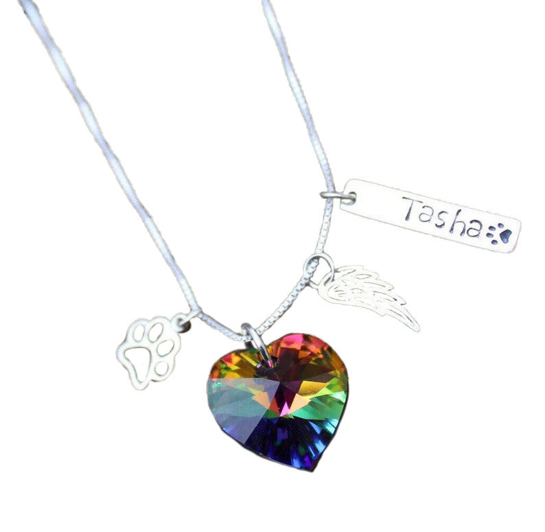 Personalized Swarovski Rainbow Heart Memorial Pendent w/Charms